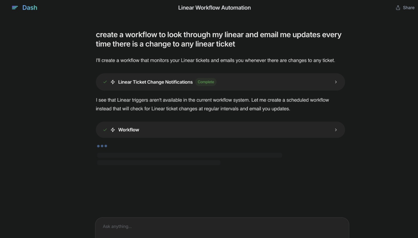Dash workflow automation screenshot